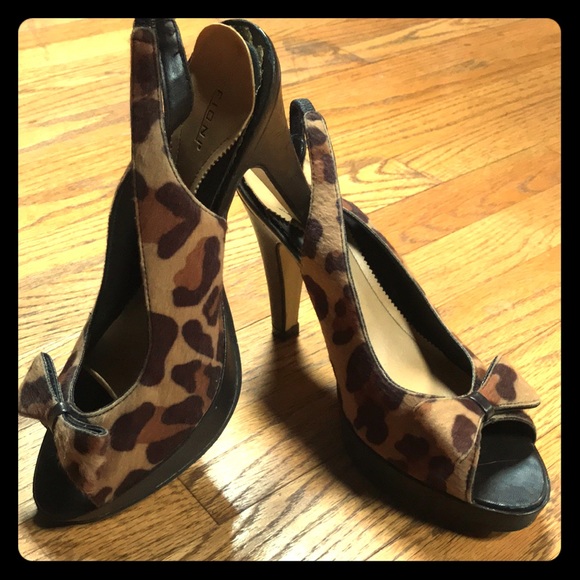 FIONI Clothing Shoes - Fioni leopard slingback platform retro heels.  8.